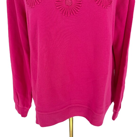 Talbots Floral Sweatshirt Size XL PETITE Pink 100% Cotton Beaded Daisy Crewneck - Picture 6 of 13
